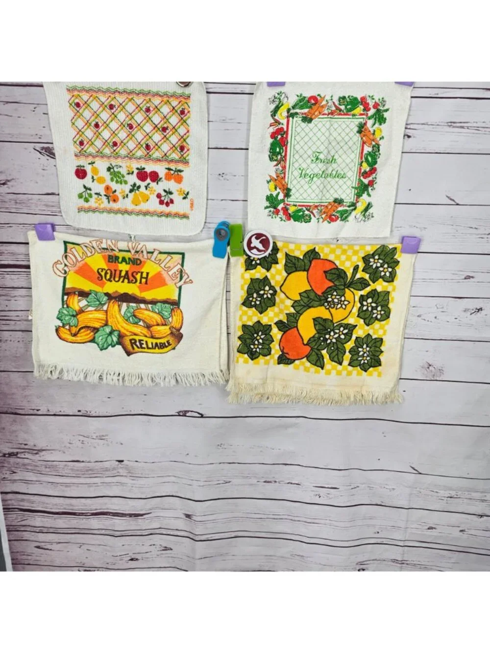 Vintage Kitchen Towels Set Of 4 Farmhouse Fruit & Vegetable Prints